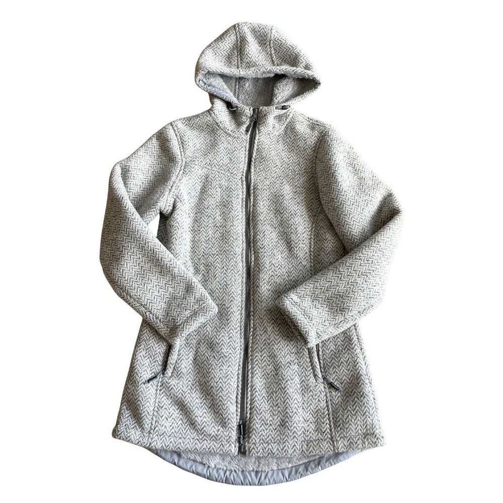New Balance Women's Grey Herringbone Hooded Fleece Full Zip Jacket Small